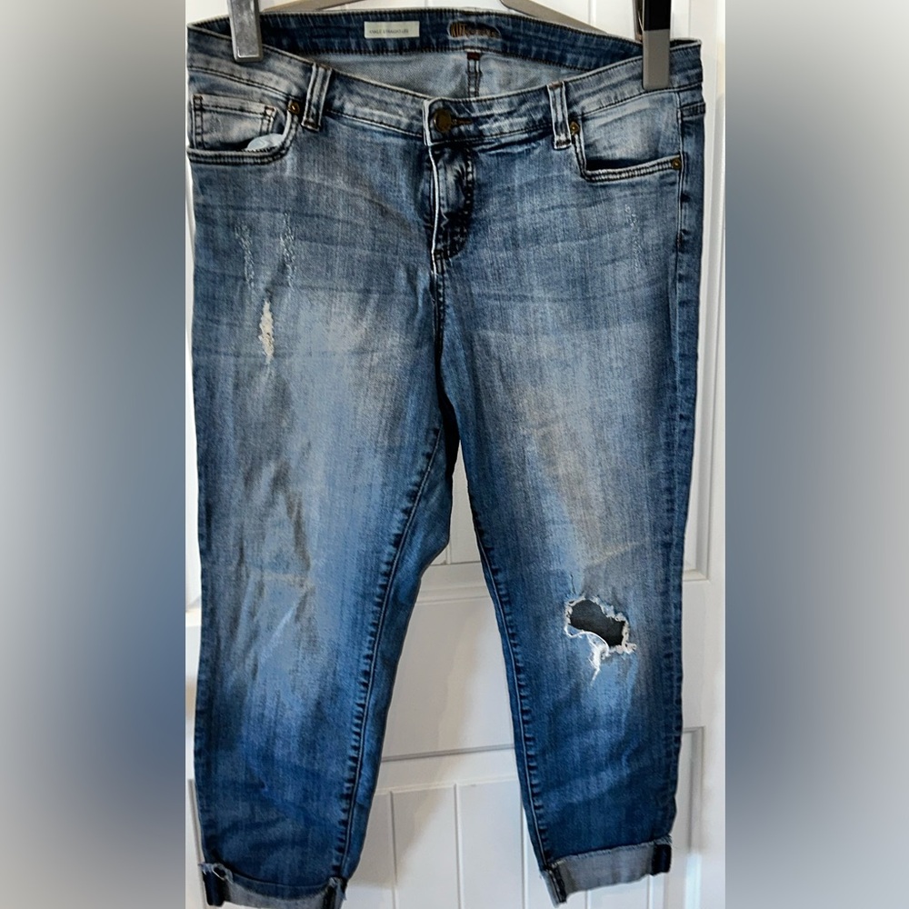 Kut from the Kloth Women's Blue Distressed Straight Leg Jeans